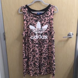 Adidas T-shirt dress, blush and black pattern.